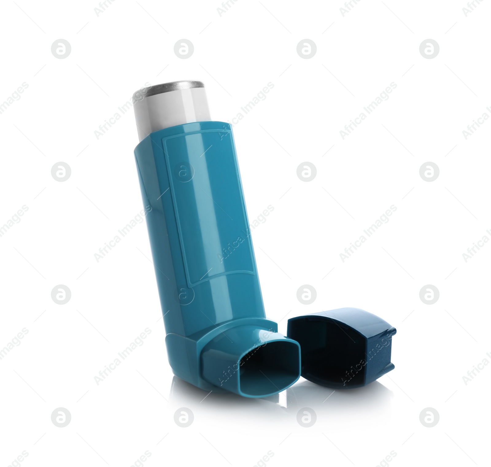 Portable Asthma Inhaler Device On White Background: Stock Photo 