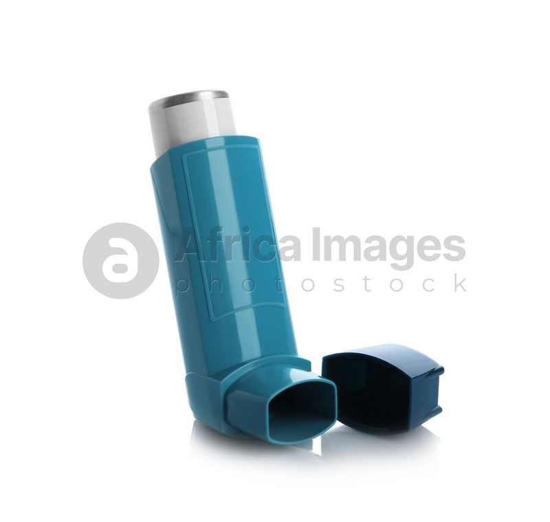 Portable asthma inhaler device on white background: Stock Photo ...