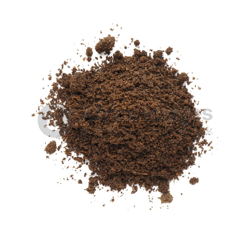 Pile Of Soil On White Background, Top View. Fertile Ground: Stock Photo 